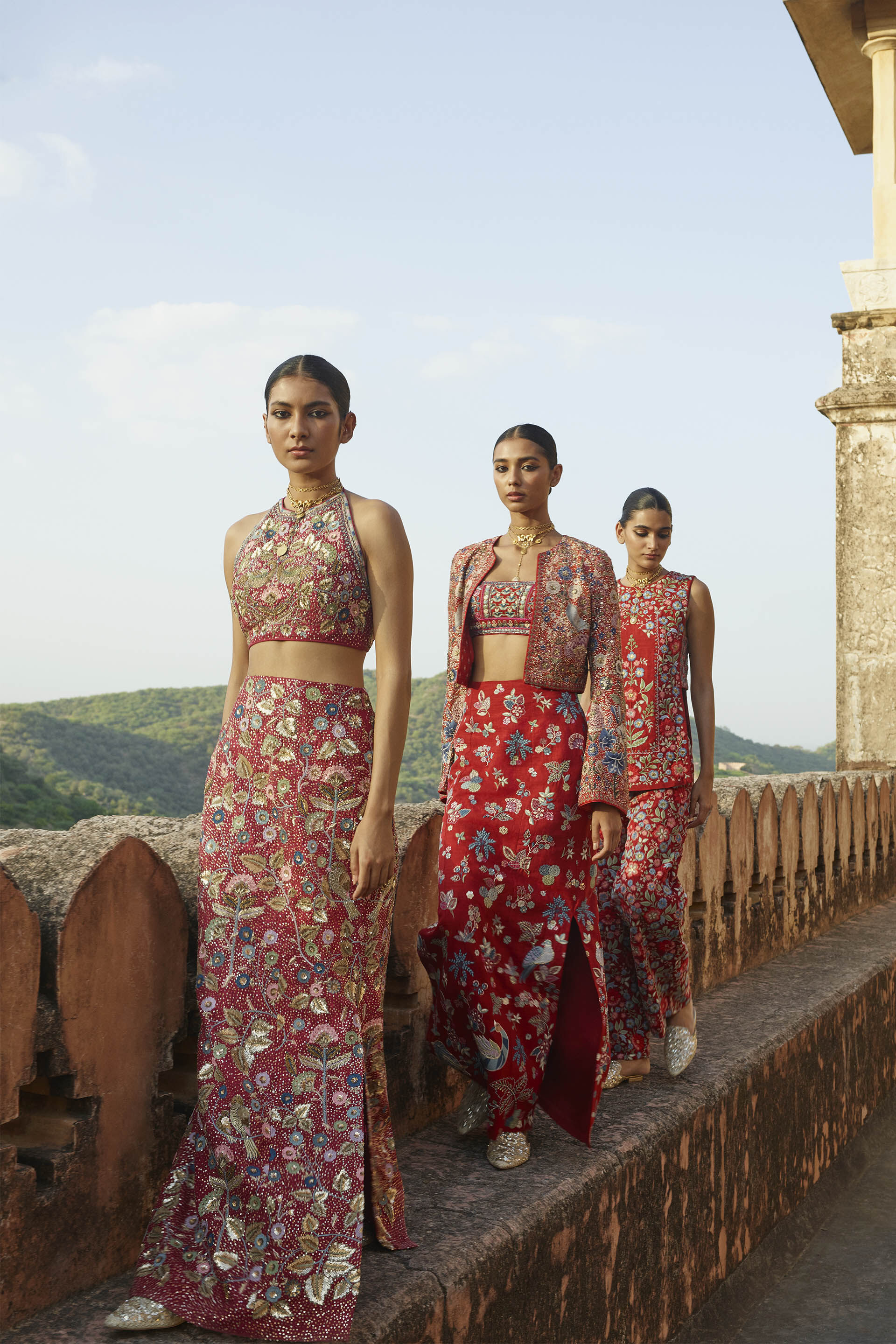 Symphony Of The Wilderness Embroidered Zardozi Silk Skirt Set - Wine, Wine, image 3